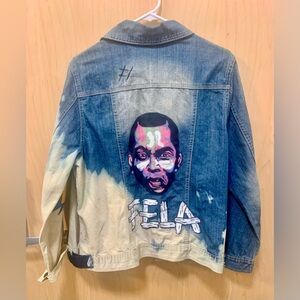 Hand-Painted Authentic Denim Jacket – Fela Kuti Art